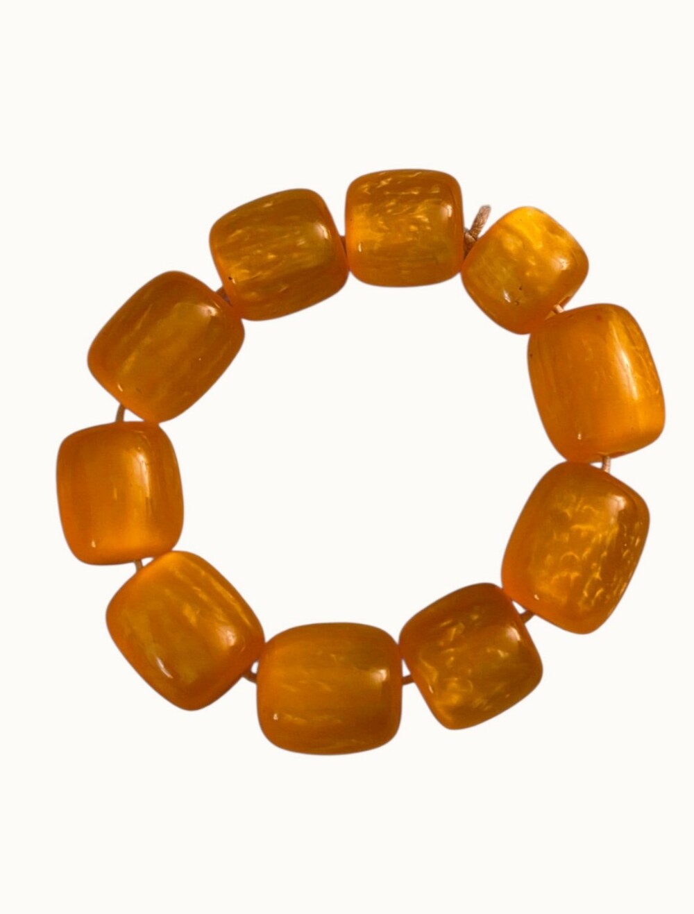 Vintage Chunky Amber Golden-Orange Lucite Acrylic Block Bead Stretch Bracelet